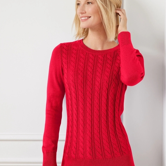 Talbots Sweaters - Talbots Cable Crewneck Sweater in red. Size S